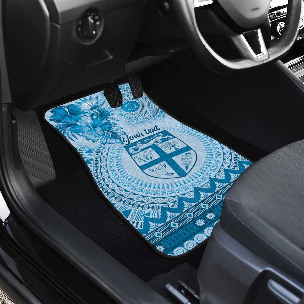 Vintage Bula Fiji Personalised Car Mats Blue Hibiscus Tapa Pattern LT9 - Polynesian Pride