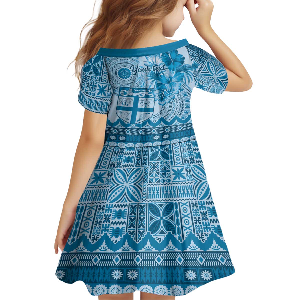 Vintage Bula Fiji Personalised Family Matching Off The Shoulder Long Sleeve Dress and Hawaiian Shirt Blue Hibiscus Tapa Pattern LT9 - Polynesian Pride
