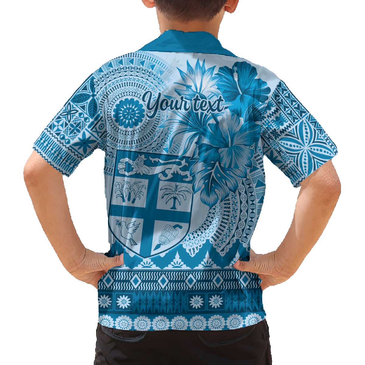 Vintage Bula Fiji Personalised Family Matching Puletasi and Hawaiian Shirt Blue Hibiscus Tapa Pattern LT9 - Polynesian Pride