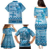 Vintage Bula Fiji Personalised Family Matching Puletasi and Hawaiian Shirt Blue Hibiscus Tapa Pattern LT9 - Polynesian Pride