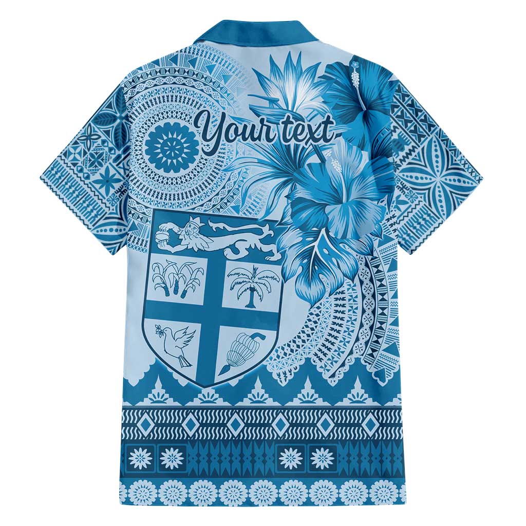 Vintage Bula Fiji Personalised Family Matching Short Sleeve Bodycon Dress and Hawaiian Shirt Blue Hibiscus Tapa Pattern LT9 - Polynesian Pride