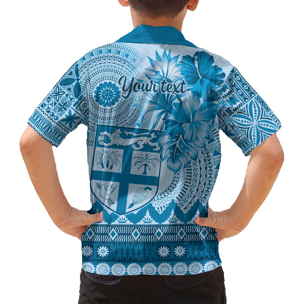 Vintage Bula Fiji Personalised Family Matching Summer Maxi Dress and Hawaiian Shirt Blue Hibiscus Tapa Pattern LT9 - Polynesian Pride