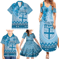 Vintage Bula Fiji Personalised Family Matching Summer Maxi Dress and Hawaiian Shirt Blue Hibiscus Tapa Pattern LT9 - Polynesian Pride