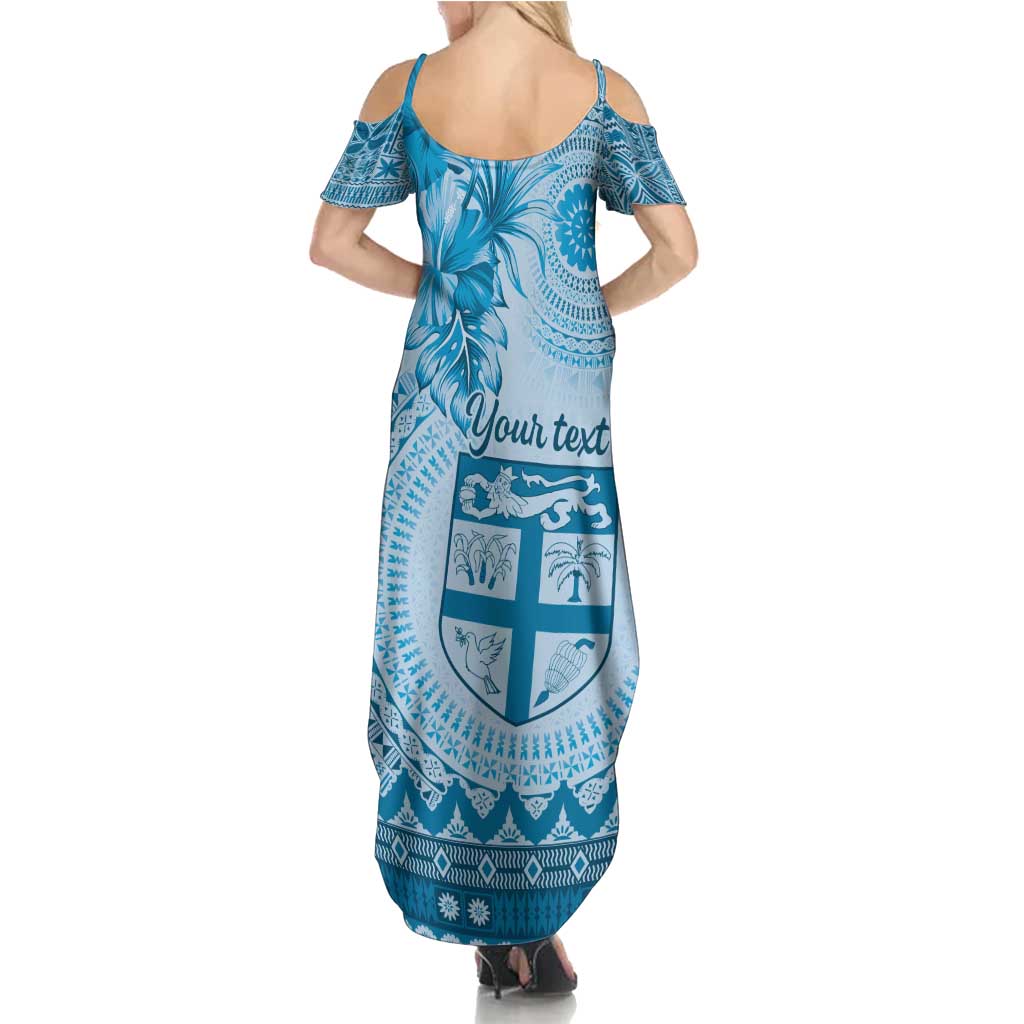 Vintage Bula Fiji Personalised Family Matching Summer Maxi Dress and Hawaiian Shirt Blue Hibiscus Tapa Pattern LT9 - Polynesian Pride