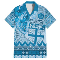 Vintage Bula Fiji Personalised Family Matching Tank Maxi Dress and Hawaiian Shirt Blue Hibiscus Tapa Pattern LT9 Dad's Shirt - Short Sleeve Blue - Polynesian Pride