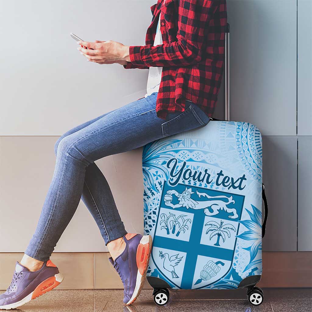 Vintage Bula Fiji Personalised Luggage Cover Blue Hibiscus Tapa Pattern LT9