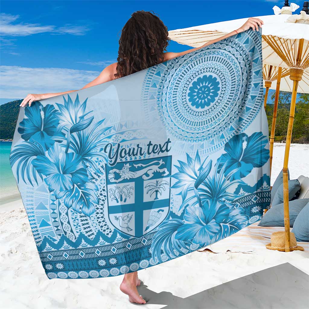 Vintage Bula Fiji Personalised Sarong Blue Hibiscus Tapa Pattern LT9