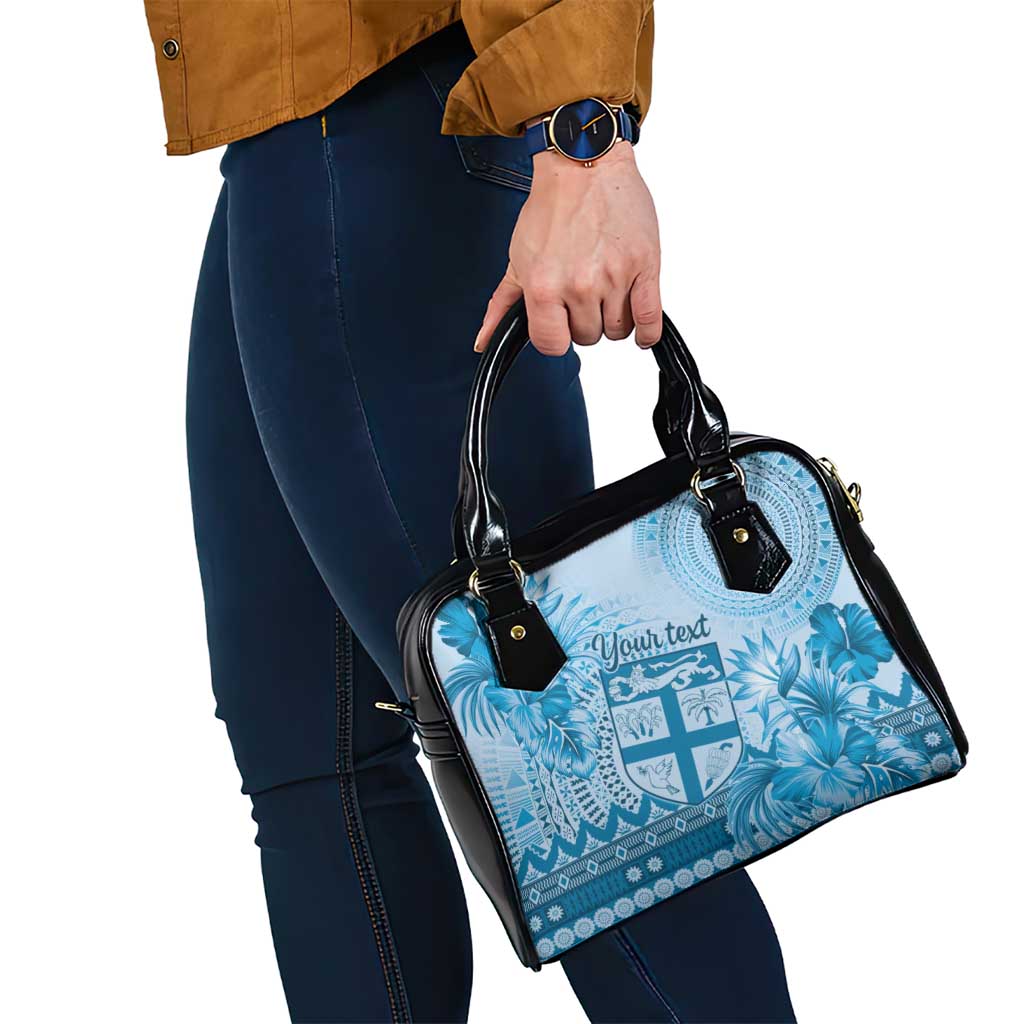 Vintage Bula Fiji Personalised Shoulder Handbag Blue Hibiscus Tapa Pattern LT9