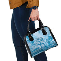 Vintage Bula Fiji Personalised Shoulder Handbag Blue Hibiscus Tapa Pattern LT9
