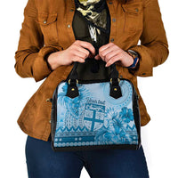 Vintage Bula Fiji Personalised Shoulder Handbag Blue Hibiscus Tapa Pattern LT9