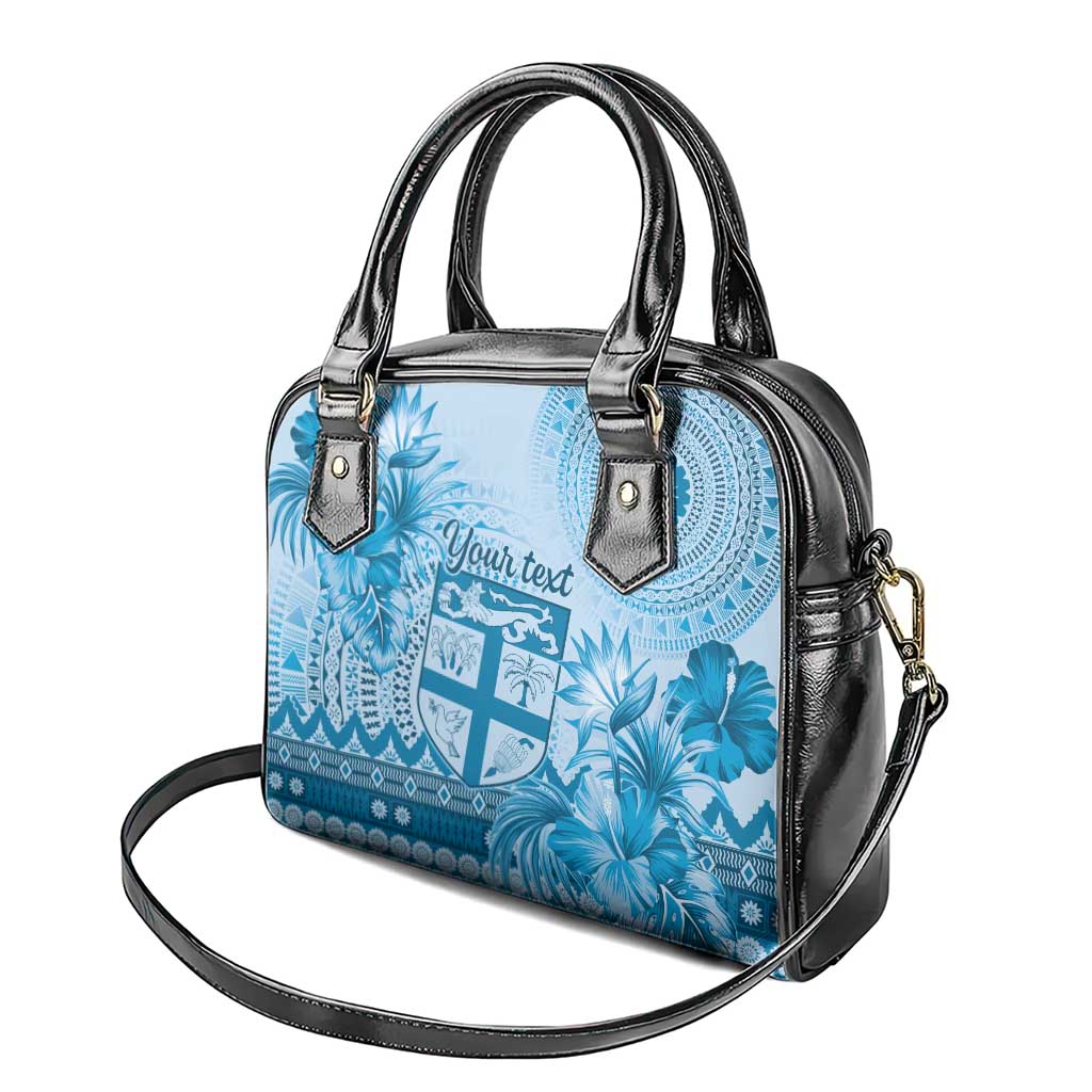 Vintage Bula Fiji Personalised Shoulder Handbag Blue Hibiscus Tapa Pattern LT9