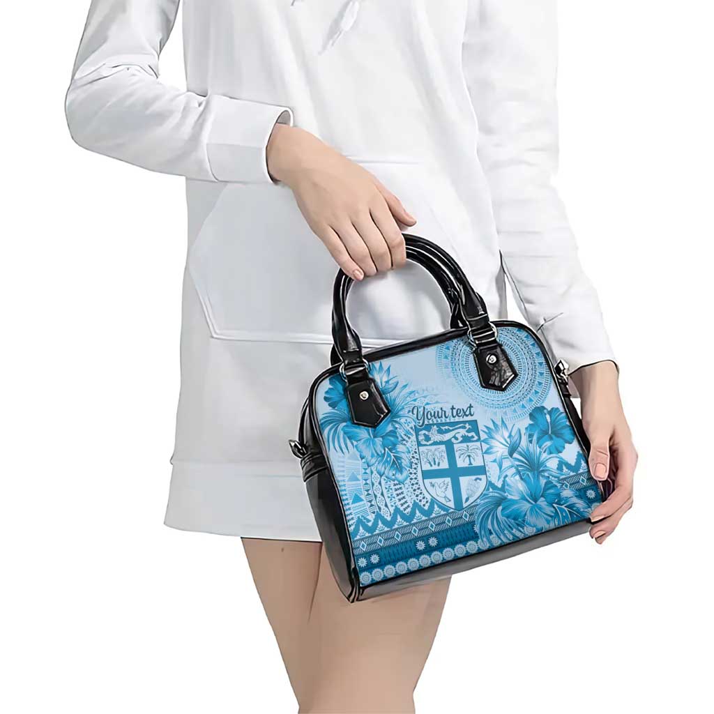 Vintage Bula Fiji Personalised Shoulder Handbag Blue Hibiscus Tapa Pattern LT9