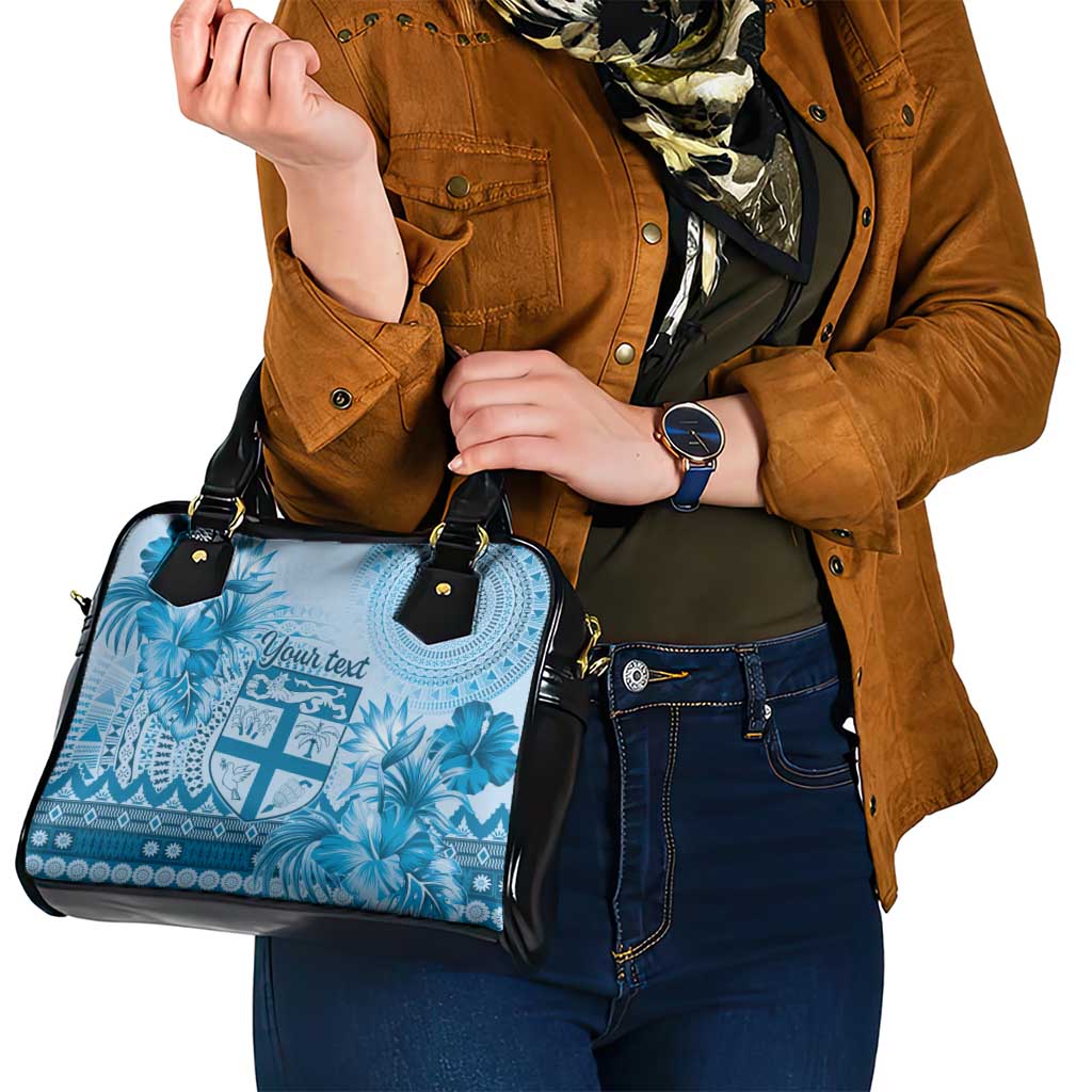 Vintage Bula Fiji Personalised Shoulder Handbag Blue Hibiscus Tapa Pattern LT9