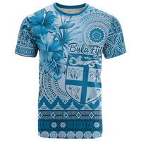Vintage Bula Fiji Personalised T Shirt Blue Hibiscus Tapa Pattern LT9 Blue - Polynesian Pride