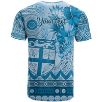 Vintage Bula Fiji Personalised T Shirt Blue Hibiscus Tapa Pattern LT9 - Polynesian Pride