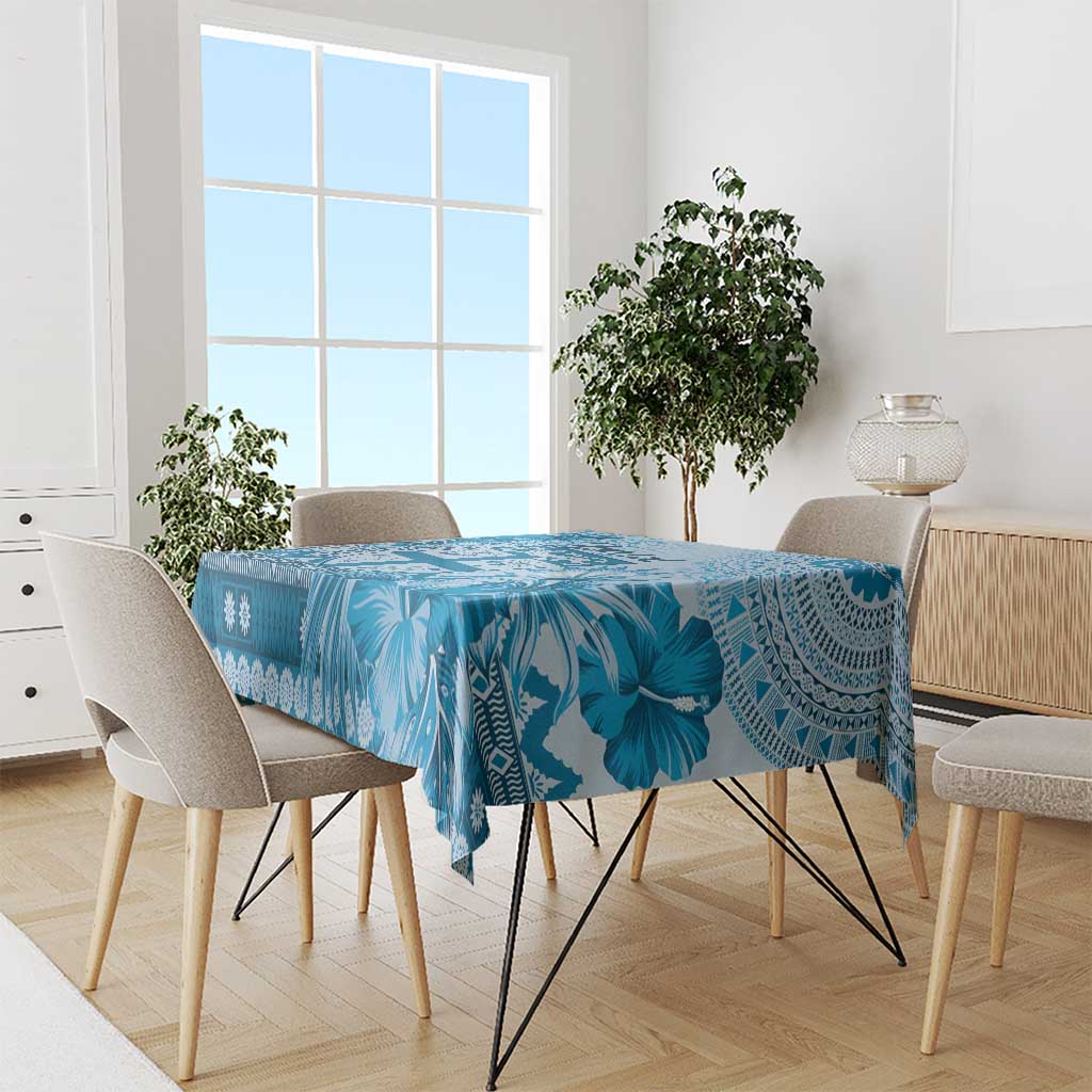 Vintage Bula Fiji Personalised Tablecloth Blue Hibiscus Tapa Pattern LT9