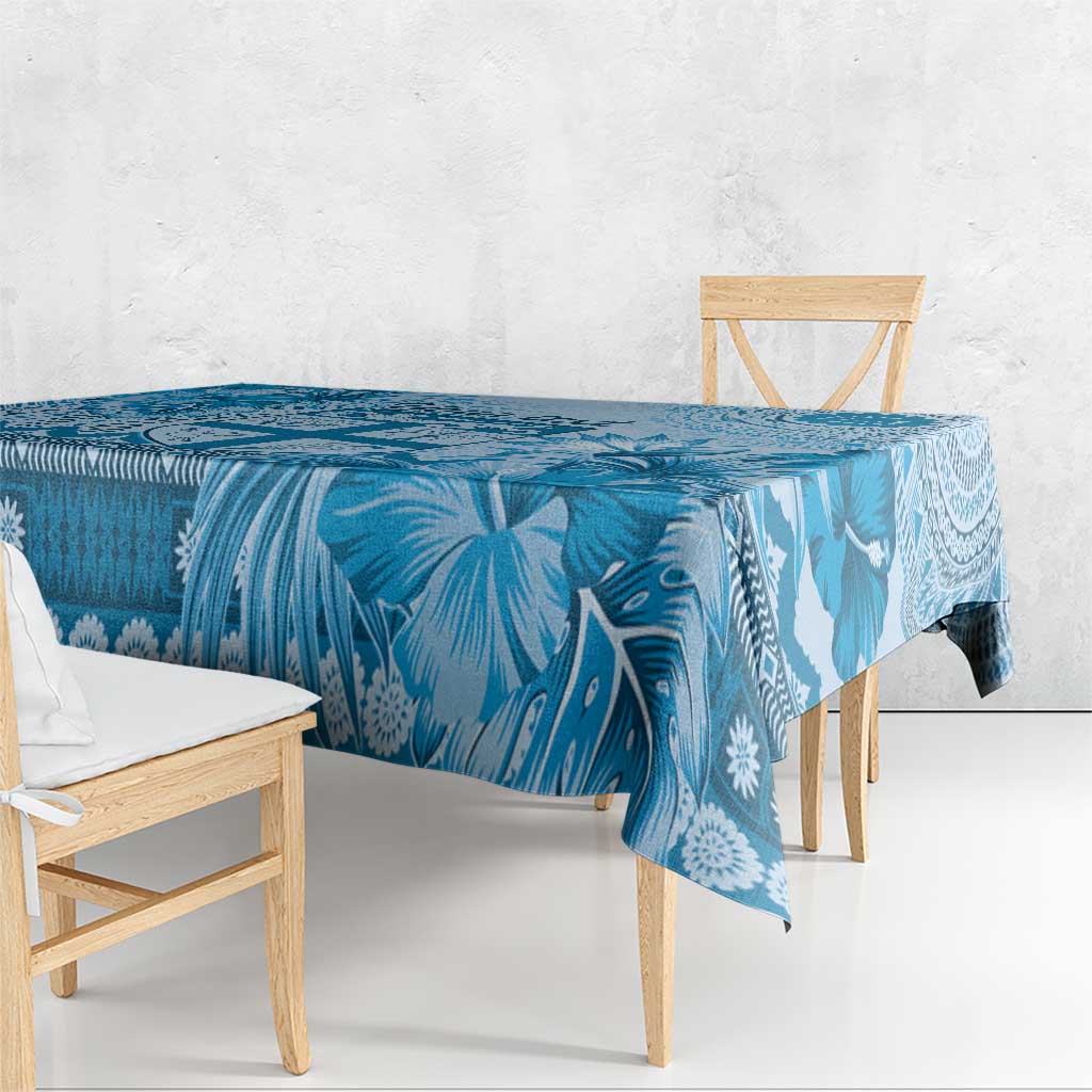 Vintage Bula Fiji Personalised Tablecloth Blue Hibiscus Tapa Pattern LT9