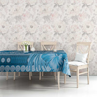 Vintage Bula Fiji Personalised Tablecloth Blue Hibiscus Tapa Pattern LT9