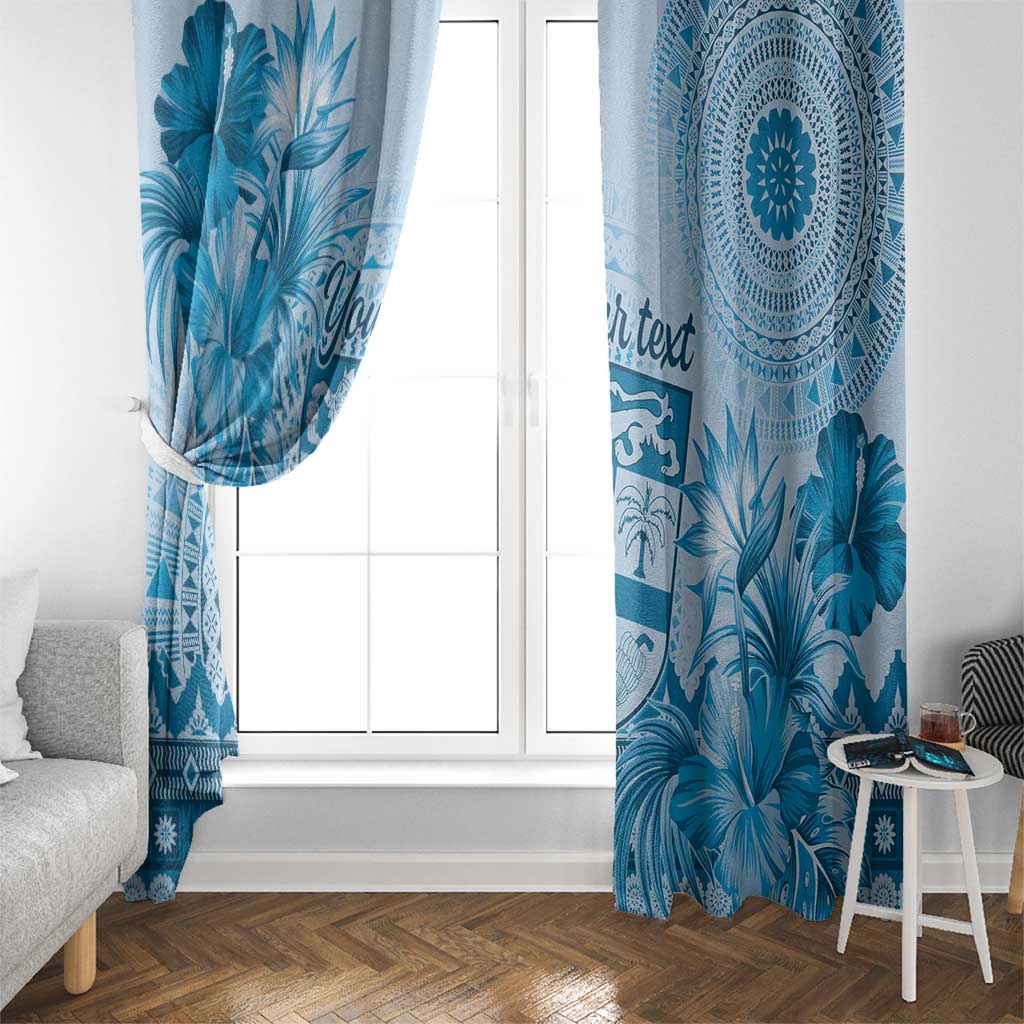 Vintage Bula Fiji Personalised Window Curtain Blue Hibiscus Tapa Pattern LT9