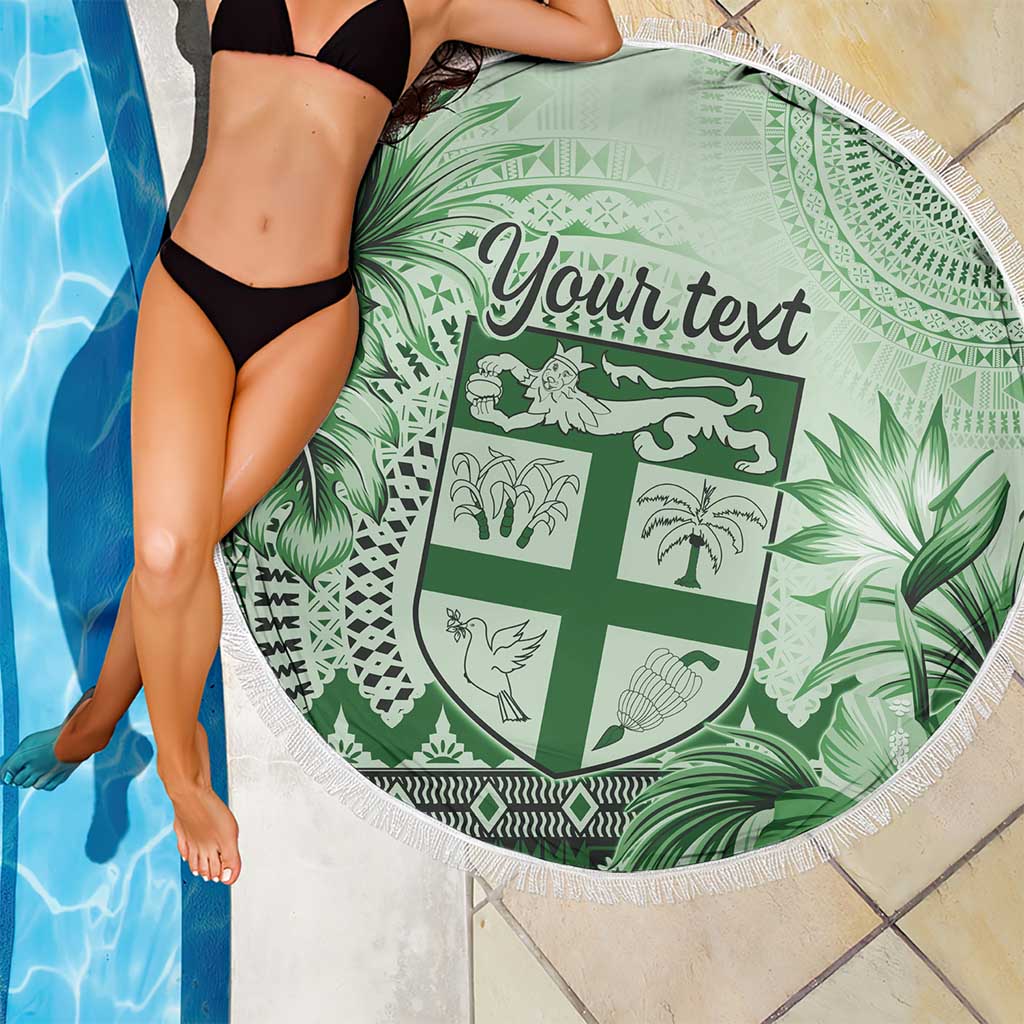 Vintage Bula Fiji Personalised Beach Blanket Green Hibiscus Tapa Pattern LT9