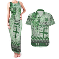 Vintage Bula Fiji Personalised Couples Matching Tank Maxi Dress and Hawaiian Shirt Green Hibiscus Tapa Pattern LT9 Green - Polynesian Pride