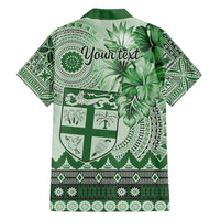 Vintage Bula Fiji Personalised Family Matching Long Sleeve Bodycon Dress and Hawaiian Shirt Green Hibiscus Tapa Pattern LT9 - Polynesian Pride