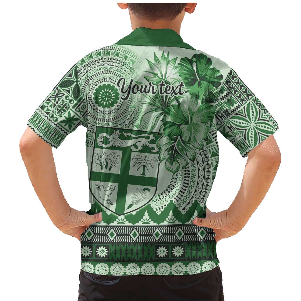 Vintage Bula Fiji Personalised Family Matching Mermaid Dress and Hawaiian Shirt Green Hibiscus Tapa Pattern LT9 - Polynesian Pride