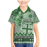 Vintage Bula Fiji Personalised Family Matching Mermaid Dress and Hawaiian Shirt Green Hibiscus Tapa Pattern LT9 Son's Shirt Green - Polynesian Pride