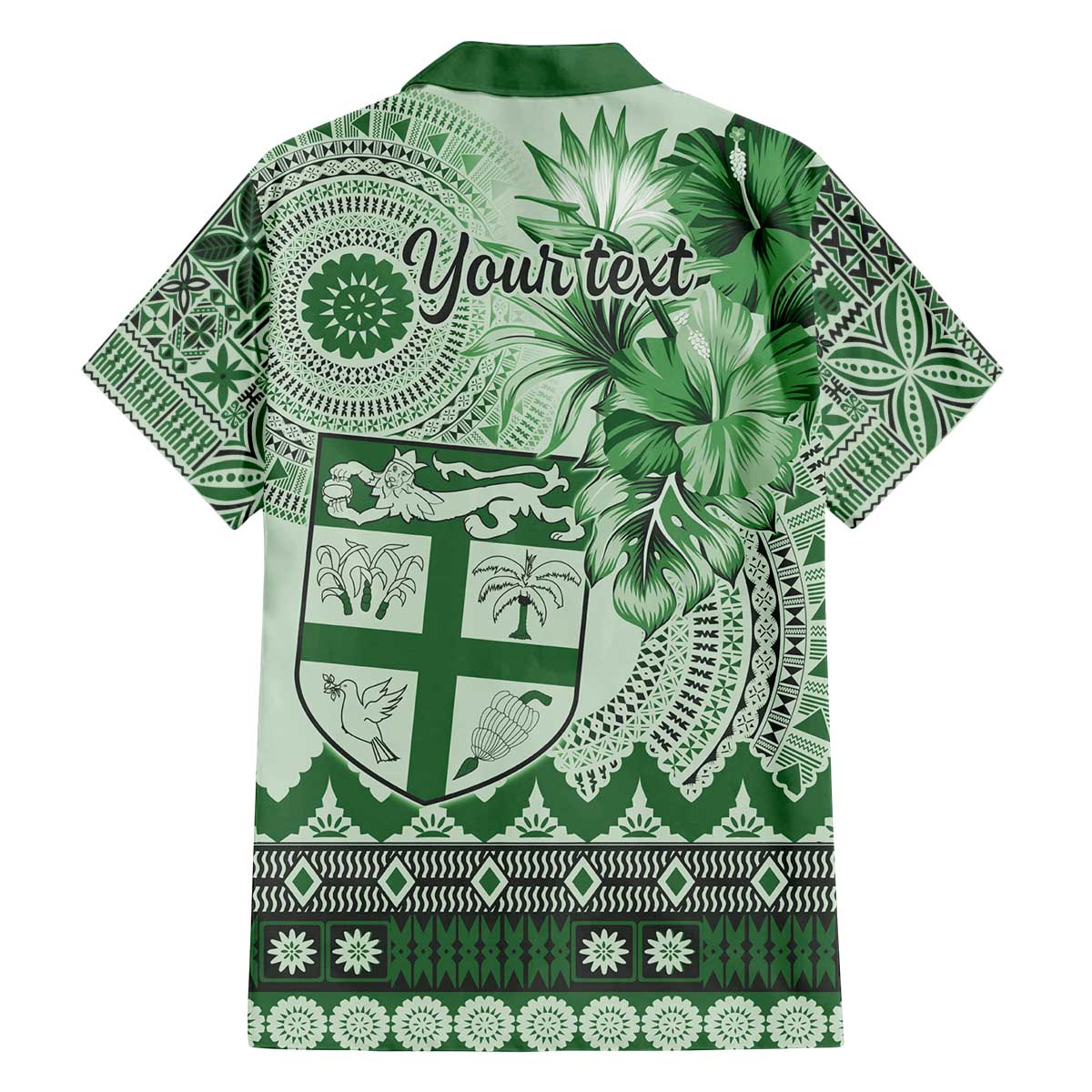 Vintage Bula Fiji Personalised Family Matching Off The Shoulder Long Sleeve Dress and Hawaiian Shirt Green Hibiscus Tapa Pattern LT9 - Polynesian Pride