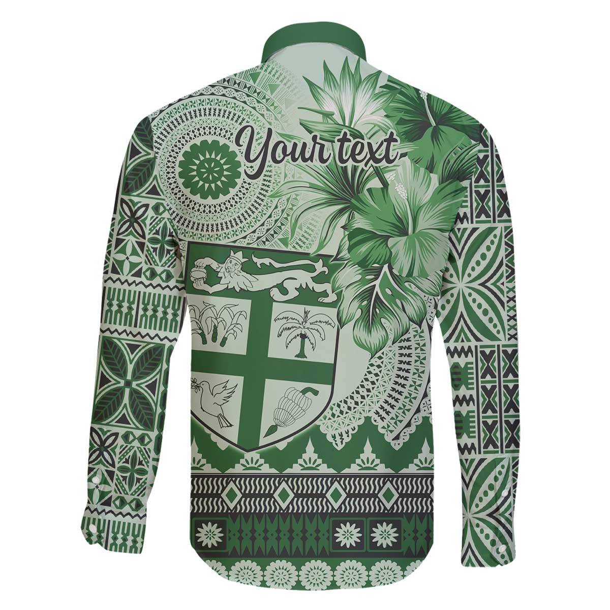 Vintage Bula Fiji Personalised Family Matching Off Shoulder Short Dress and Hawaiian Shirt Green Hibiscus Tapa Pattern LT9 - Polynesian Pride