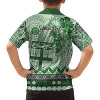 Vintage Bula Fiji Personalised Family Matching Puletasi and Hawaiian Shirt Green Hibiscus Tapa Pattern LT9 - Polynesian Pride