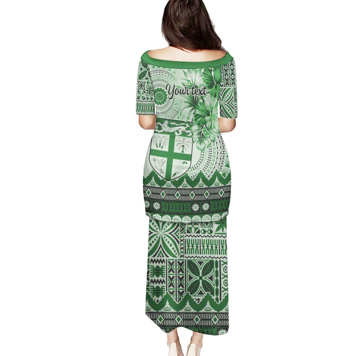 Vintage Bula Fiji Personalised Family Matching Puletasi and Hawaiian Shirt Green Hibiscus Tapa Pattern LT9 - Polynesian Pride