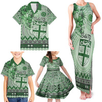 Vintage Bula Fiji Personalised Family Matching Tank Maxi Dress and Hawaiian Shirt Green Hibiscus Tapa Pattern LT9 - Polynesian Pride
