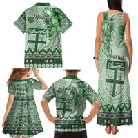 Vintage Bula Fiji Personalised Family Matching Tank Maxi Dress and Hawaiian Shirt Green Hibiscus Tapa Pattern LT9 - Polynesian Pride