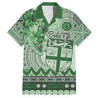Vintage Bula Fiji Personalised Family Matching Tank Maxi Dress and Hawaiian Shirt Green Hibiscus Tapa Pattern LT9 Dad's Shirt - Short Sleeve Green - Polynesian Pride