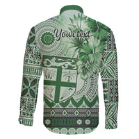 Vintage Bula Fiji Personalised Family Matching Tank Maxi Dress and Hawaiian Shirt Green Hibiscus Tapa Pattern LT9 - Polynesian Pride
