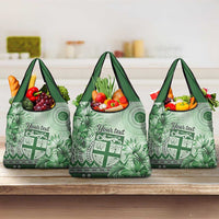 Vintage Bula Fiji Personalised Grocery Bag Green Hibiscus Tapa Pattern LT9