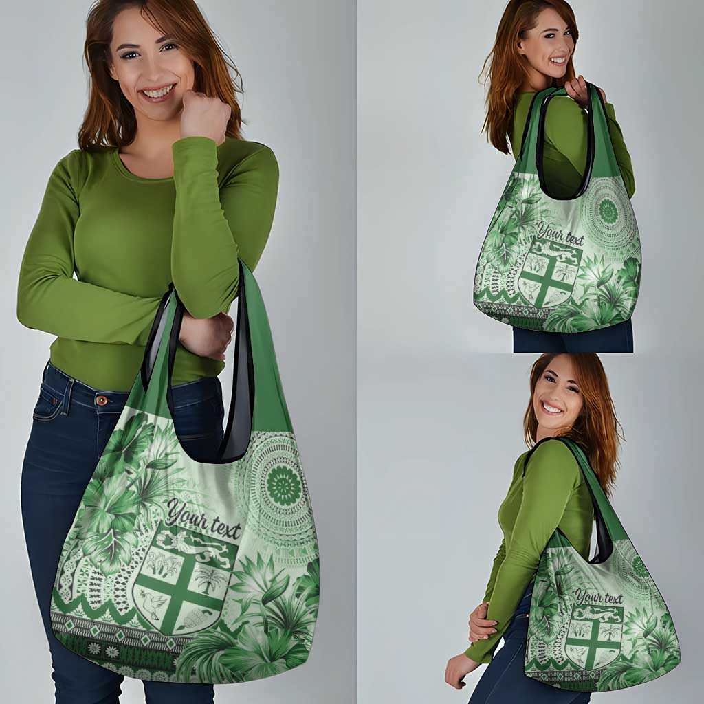 Vintage Bula Fiji Personalised Grocery Bag Green Hibiscus Tapa Pattern LT9