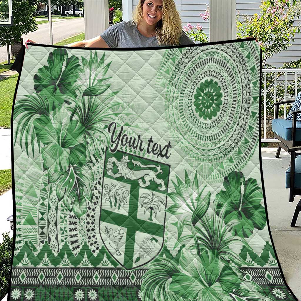 Vintage Bula Fiji Personalised Quilt Green Hibiscus Tapa Pattern LT9 Green - Polynesian Pride