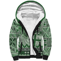 Vintage Bula Fiji Personalised Sherpa Hoodie Green Hibiscus Tapa Pattern