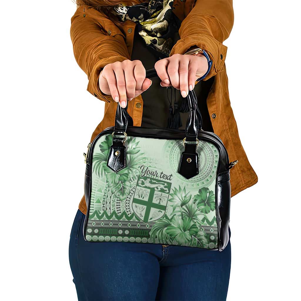 Vintage Bula Fiji Personalised Shoulder Handbag Green Hibiscus Tapa Pattern LT9