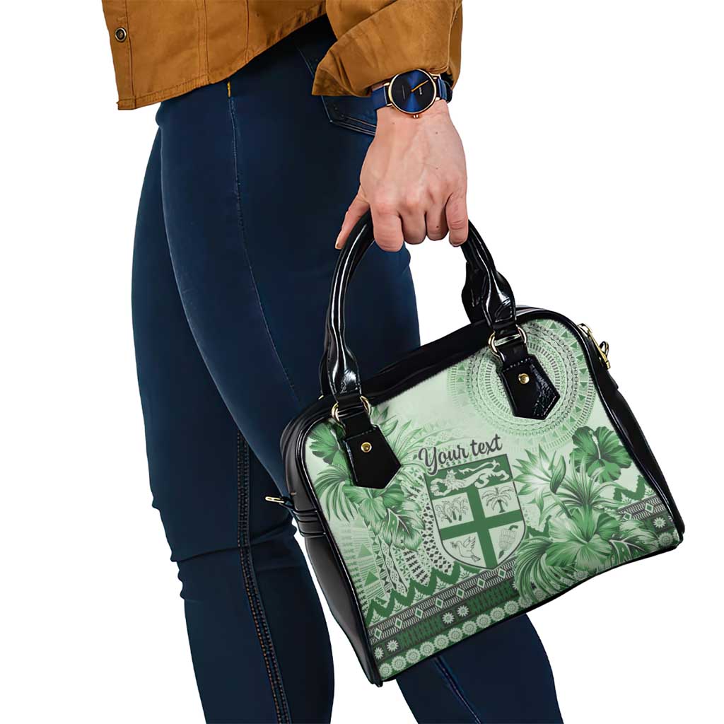 Vintage Bula Fiji Personalised Shoulder Handbag Green Hibiscus Tapa Pattern LT9
