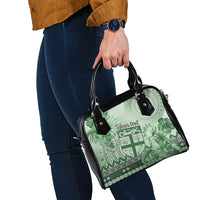 Vintage Bula Fiji Personalised Shoulder Handbag Green Hibiscus Tapa Pattern LT9