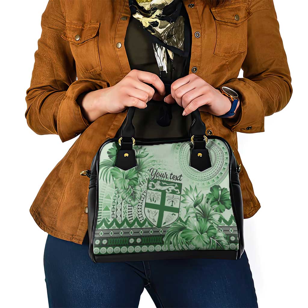 Vintage Bula Fiji Personalised Shoulder Handbag Green Hibiscus Tapa Pattern LT9