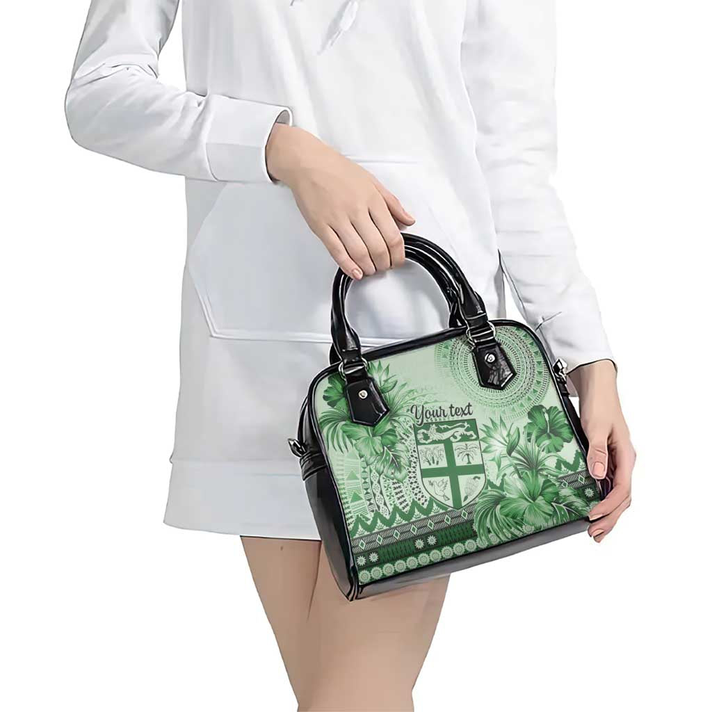 Vintage Bula Fiji Personalised Shoulder Handbag Green Hibiscus Tapa Pattern LT9