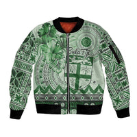 Vintage Bula Fiji Personalised Sleeve Zip Bomber Jacket Green Hibiscus Tapa Pattern LT9 Unisex Green - Polynesian Pride