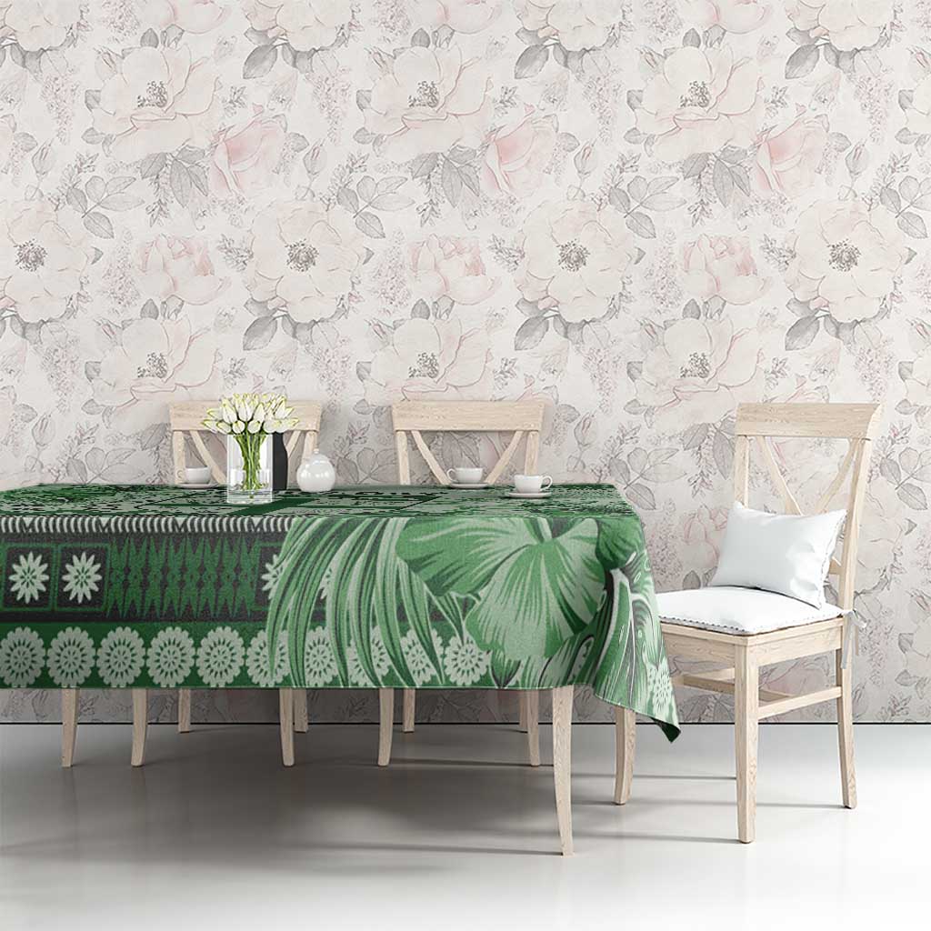 Vintage Bula Fiji Personalised Tablecloth Green Hibiscus Tapa Pattern LT9