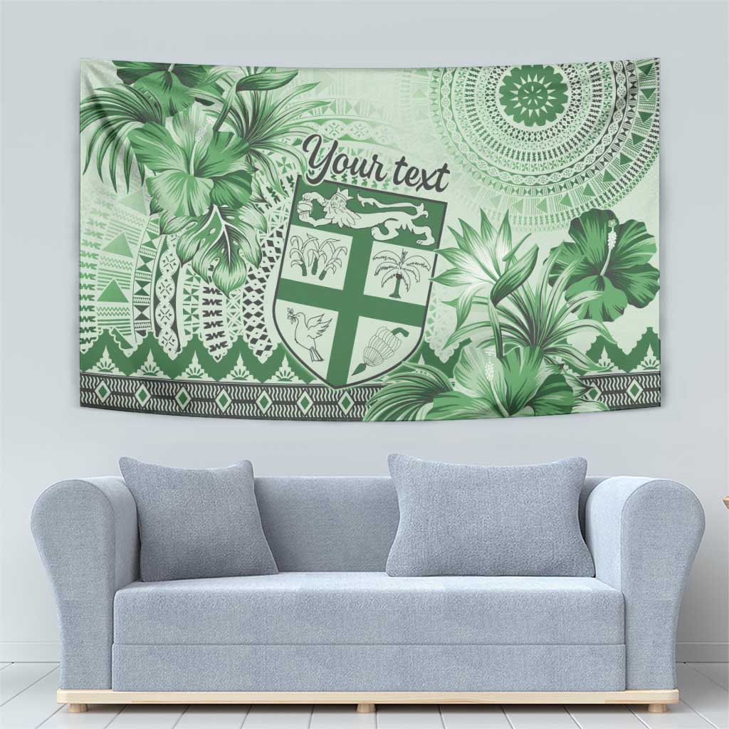 Vintage Bula Fiji Personalised Tapestry Green Hibiscus Tapa Pattern LT9