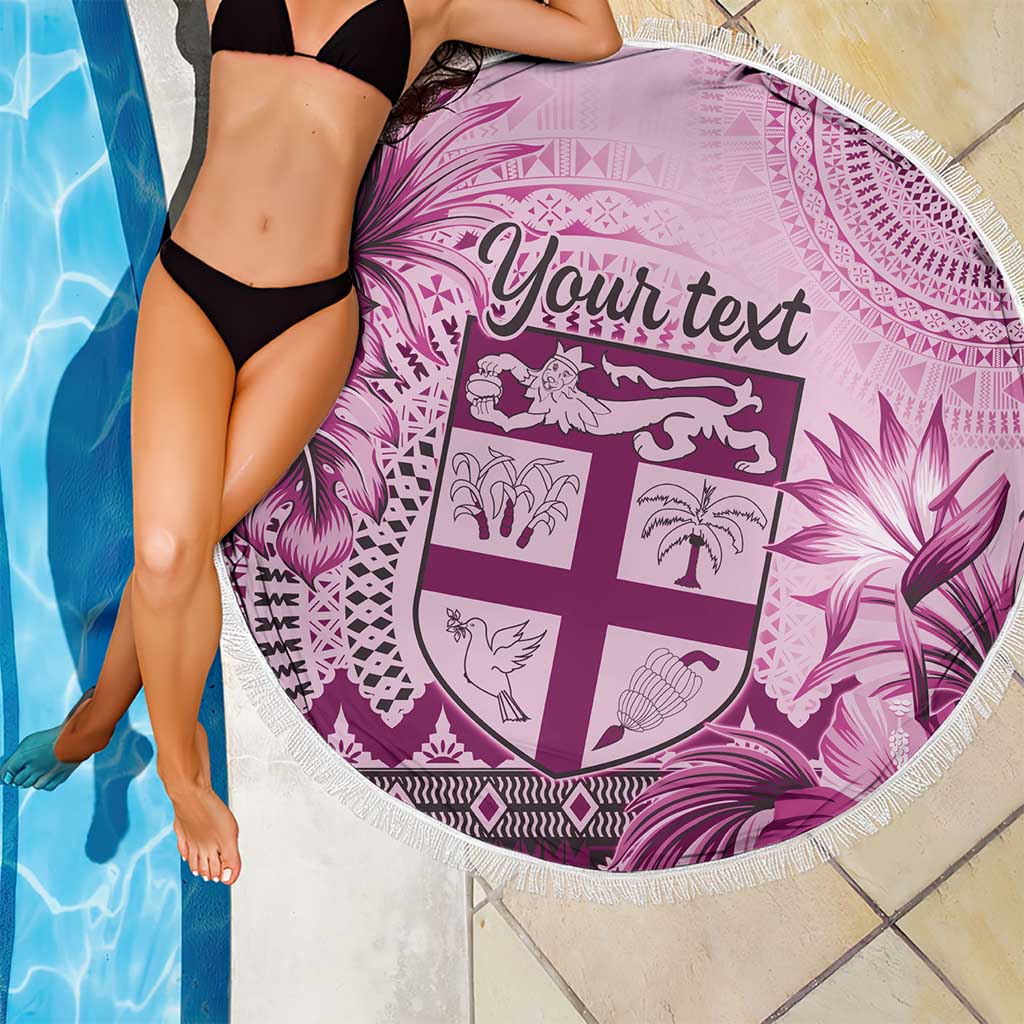 Vintage Bula Fiji Personalised Beach Blanket Pink Hibiscus Tapa Pattern LT9
