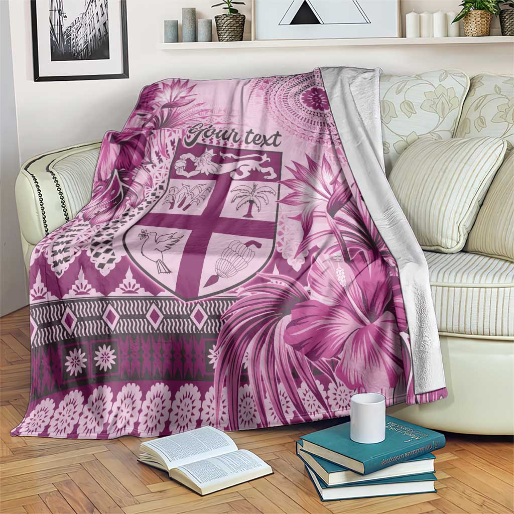 Vintage Bula Fiji Personalised Blanket Pink Hibiscus Tapa Pattern LT9